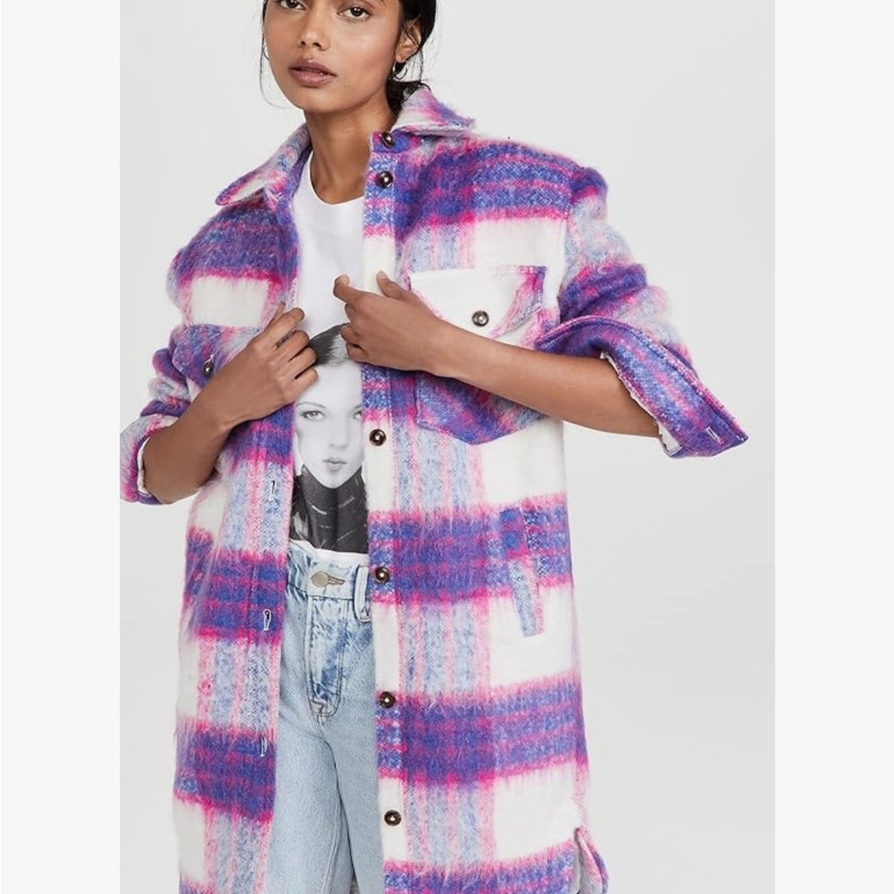 Blank NYC Purple and White Plaid Teddy Jacket